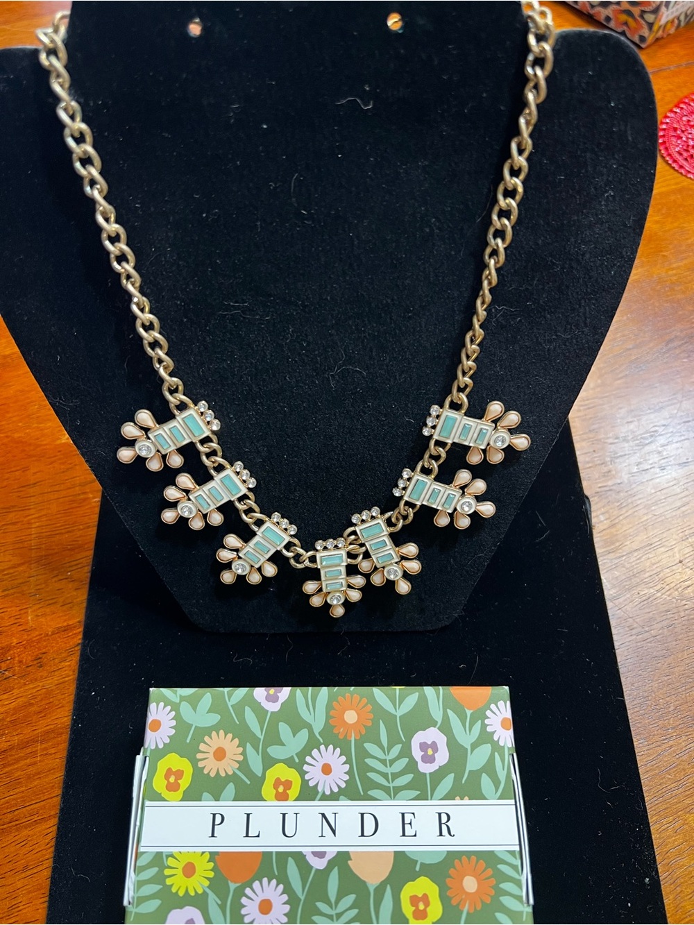 Plunder Aqua and Pink Floral Link Necklace
